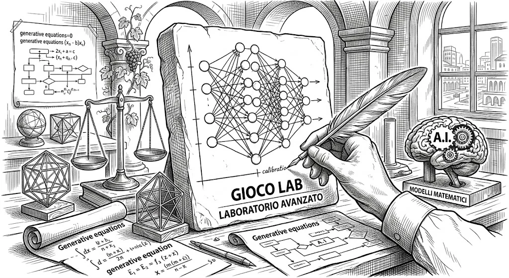Tavoletta di pietra con rete neurale incisa, modelli matematici e intelligenza artificiale